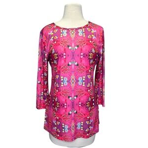 Amanda Johnson Studio Women's Medium Pink Kaleidoscope Print Top Boho Pop Art‎